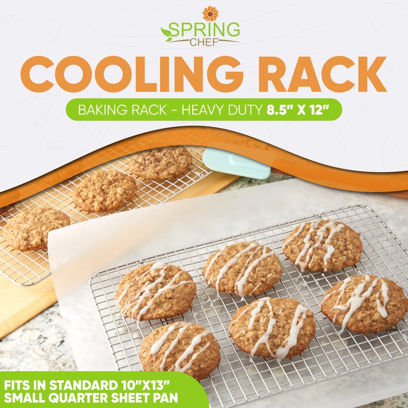 Spring Chef رفوف تبريد من الفولاذ المقاوم للصدأ Spring Chef 8.5" x 12"، رف سلكي لصينية الخبز - يناسب صينية الربع الصغيرة - مثالي للطهي، الخبز، الشواء، التدخين - آمن في غسالة الصحون - مجموعة من 2 - Image 2